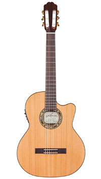 Kremona Performer Serie Konzertgitarre mit Tonabnehmer, massive Zedernndecke und Palisander an Zargen und Boden, mit Cutaway und Fishman Prefix Pro Blend Pickup (Piezo und Mikro)