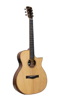 Shape O-313-MT CEB, satin finished acoustic guitar in OM shape with solid spruce top and mahogany back and sides, with pickup, cutaway and arm bevel