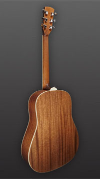 You&grave;s, sunburst finished acoustic guitar in Round Shoulder Dreadnought shape with solid spruce top and back and sides made of solid mahogany, nut width 45 mm, back view