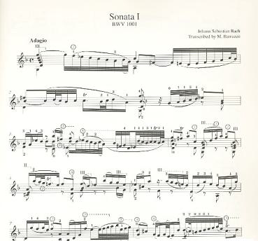 Preview: Bach, Johann Sebastian: 3 Sonatas from the Sonatas for solo Violin BWV1001/1003/1005 für Gitarre, Bearbeiter Manuel Barrueco, Noten Beispiel