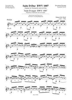 Preview: Bach, Johann Sebastian: Cellosuite 1, BWV 1007 für Gitarre solo, Noten erweiterte Fassung Beispiel