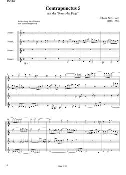 Preview: Bach, Johann Sebastian: Contrapunctus Nr. 5 aus die Kunst der Fuge, Gitarrenquartett oder Gitarrenorchester, Noten Beispiel