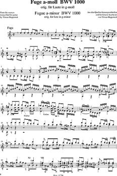 Preview: Bach, Johann Sebastian: Präludium BWV 999 d-moll, Fuge BWV 1000/1001 a-moll, Bearbeiter Tilman Hoppstock, Noten Beispiel