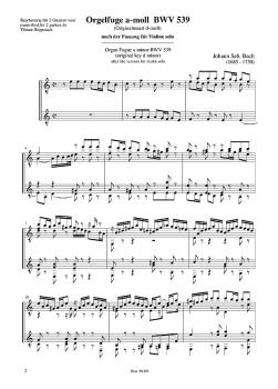 Preview: Bach, Johann Sebastian: Orgelfuge a-moll BWV 539 für 2 Gitarren, Noten für Gitarrenduo Beispiel
