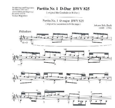 Preview: Bach, Johann Sebastian: Clavierpartita Nr. 1 BWV 825 D-Dur für Gitarre solo, Noten Beispiel