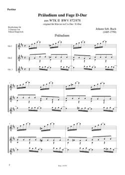 Preview: Bach, Johann Sebastian: Präludium und Fuge D-Dur BWV 872/878 für 3 Gitarren, Bearb. Tilman Hoppstock, Trio Noten Beispiel