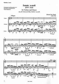 Preview: Bach, Johann Sebastian: Sonate a-moll, BWV 1020 für Violine/ Flöte und Gitarre, Noten Beispiel