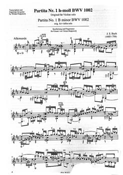 Bach, Johann Sebastian: Violin Partita Nr.1, h-moll BWV 1002, Gitarre solo Noten, Bearbeiter Tilman Hoppstock