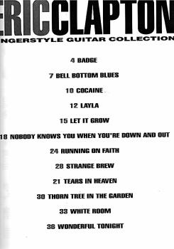 Preview: Clapton, Eric: Fingerstyle Collection, Gitarre solo, Noten und Tabulatur, mit Text und Akkorden Inhalt
