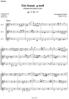 Preview: Corelli, Arcangelo: Triosonate g-moll op.3 Nr.11 für 3 Gitarren, Gitarrentrio Noten Beispiel