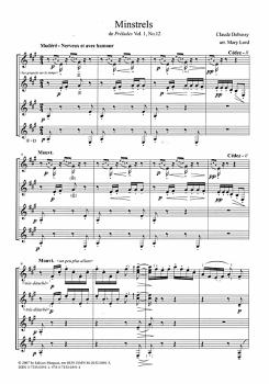 Preview: Debussy, Claude: Minstrels for 4 guitars, sheet music sampleMinstrels des impressionistischen französischen Komponisten Claude Debussy (1862 - 1918) bearbeitet für 4 Gitarren von Mary Lord, Partitur und Stimmen