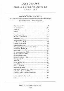 Preview: Dowland, John: Sämtliche Lautenwerke im Urtext Vol. 3 - Liedhafte Werke für Gitarre solo, Noten Inhalt