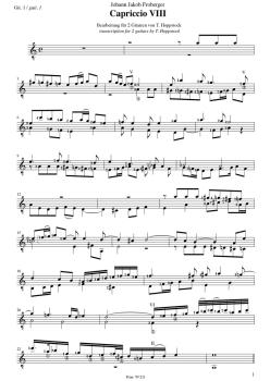 Preview: Froberger, Johann J.: Capriccio VIII, für 2 Gitarren, bearbeitet von Tilman Hoppstock, Noten Beispiel Gitarre 1