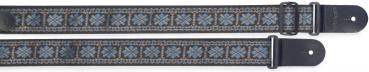 Preview: Guitar strap with brodered folk pattern, blue