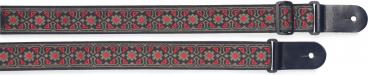 Preview: Guitar strap with brodered folk pattern, red