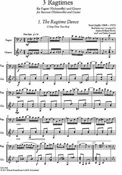 Preview: Joplin, Scott, Debussy, Claude: 3 Ragtimes für Cello (Fagott) und Gitarre, Noten Beispiel
