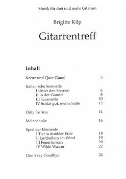 Preview: Kilp, Brigitte: Gitarrentreff, leichte Stücke für 3 Gitarren oder Gitarrenensemble, Noten Inhalt