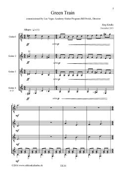 Preview: Kindle, Jürg: Green Train for 4 Guitars or Guitar Ensemble, sheet music sample