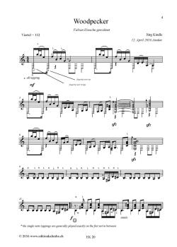 Preview: Kindle, Jürg: Woodpecker für Gitarre solo, Noten Beispiel