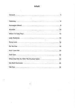 Preview: Beatles Songs & Traditionals für Gitarre solo, Noten und Tabulatur Inhalt