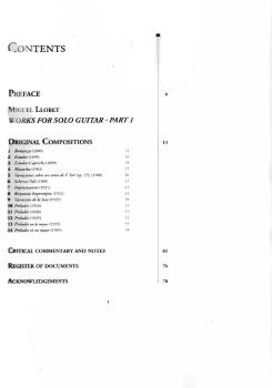 Preview: Llobet, Miguel: Complete Works for Solo Guitar Vol. 2: Originalkompositionen für Gitarre solo, Noten Inhalt