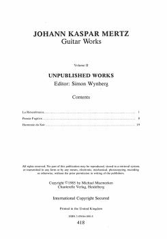Preview: Mertz, Johann, Kaspar: Guitar Works Vol. 2,  Unpublished Works, Noten für Gitarre solo Inhalt