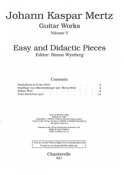 Preview: Mertz, Johann Kaspar: Guitar Works Vol. 5, leichte und didaktische Stücke, Edition Simon Wynberg, Noten für Gitarre solo Inhalt
