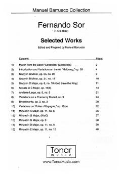 Preview: Sor, Fernando: Selected Works, Bearbeiter Manuel Barrueco, Gitarre solo Noten Inhalt