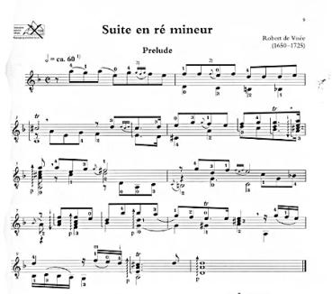Preview: Visée, Robert de: Suite en ré mineur - Suite in d-moll für Gitarre solo, Noten, Neue Karl Scheit Edition Beispiel