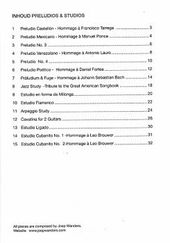 Preview: Wanders, Joep: Homenaje a la Guitarra, Preludios & Estudios für Gitarre solo, Noten Inhalt