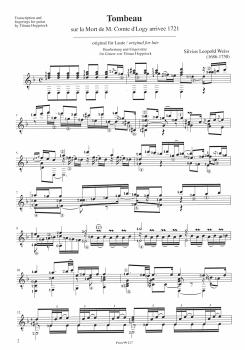 Preview: Weiss, Silvius Leopold: Tombeau sur la mort de de M. Comte de Logy & Menuett für Gitarre solo, Noten Beispiel