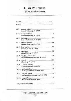 Preview: Hoppstock, Tilman (Willcocks, Allan): 12 Studies for guitar, 12 Etüden für Gitarre solo, Noten Inhalt