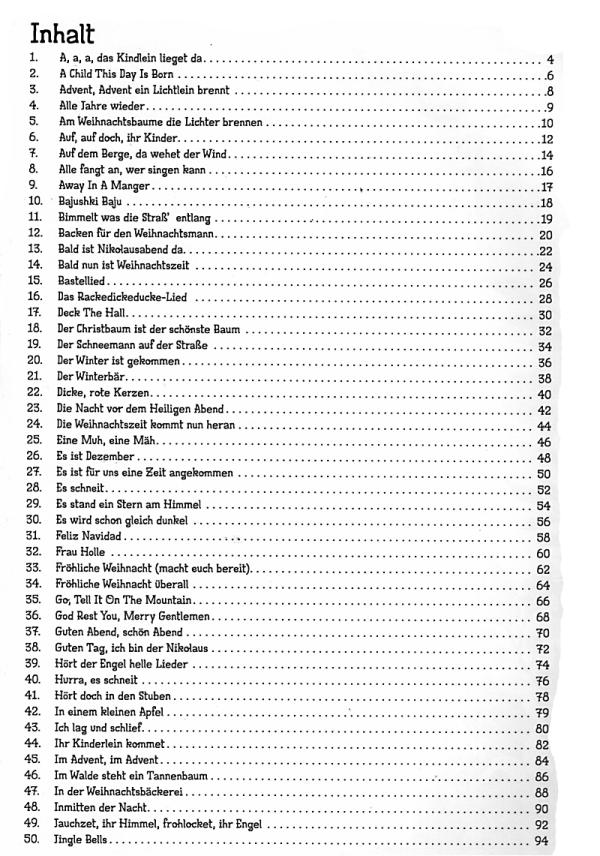 100 Kinderlieder - Children's Songs for Guitar - Christmas, songbook content
