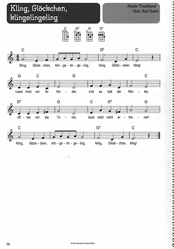 100 Kinderlieder für Ukulele - Weihnachten, Songbook, Liederbuch Beispiel