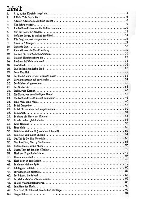 100 Kinderlieder für Ukulele - Weihnachten, Songbook, Liederbuch Inhalt
