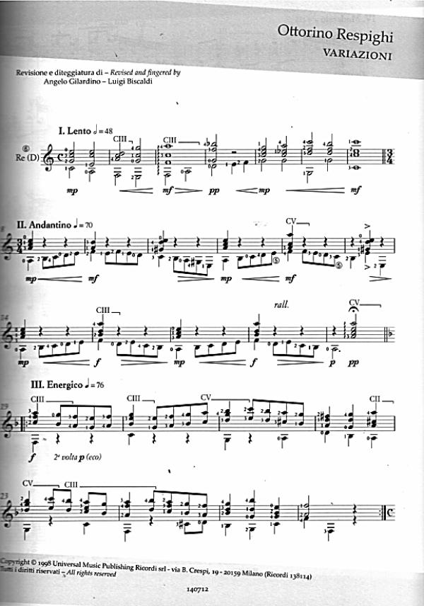 20th Century Italian Composers, Italienische Musik des 20. Jahrhunderts für Gitarre solo, Noten Beispiel