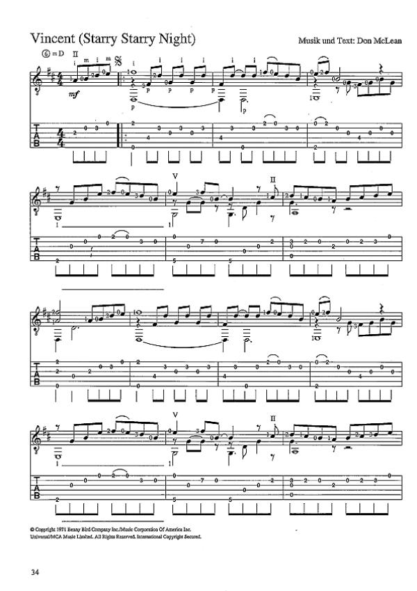 Ansorge, Peter, Szordikowski, Bruno: Folk Hits for classical guitar, notes and tab sample