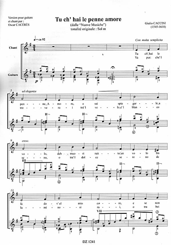 Arie Antiche Vol. 1 for Voice and Guitar, sheet musicsample