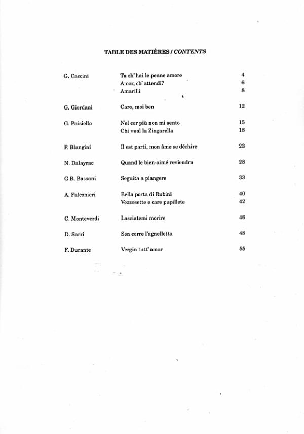 Arie Antiche Vol. 1 for Voice and Guitar, sheet music content