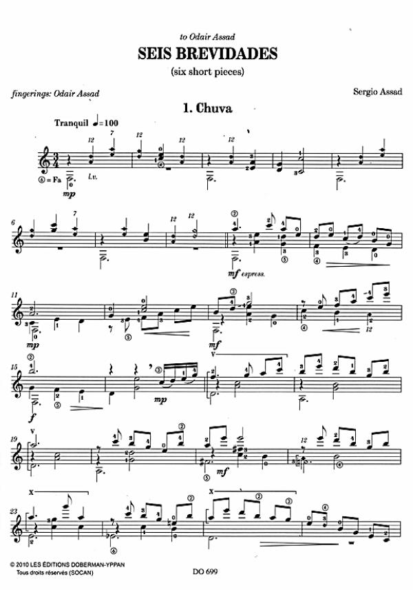 Assad, Sergio: Seis Brevidades, for guitar solo, sheet music sample