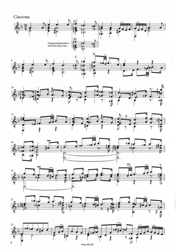 Bach, Johann Sebastian: Chaconne d-moll aus der Violinpartita BWV 1004, Bearbeiter: Tilman Hoppstock, Gitarre solo Noten Beispiel