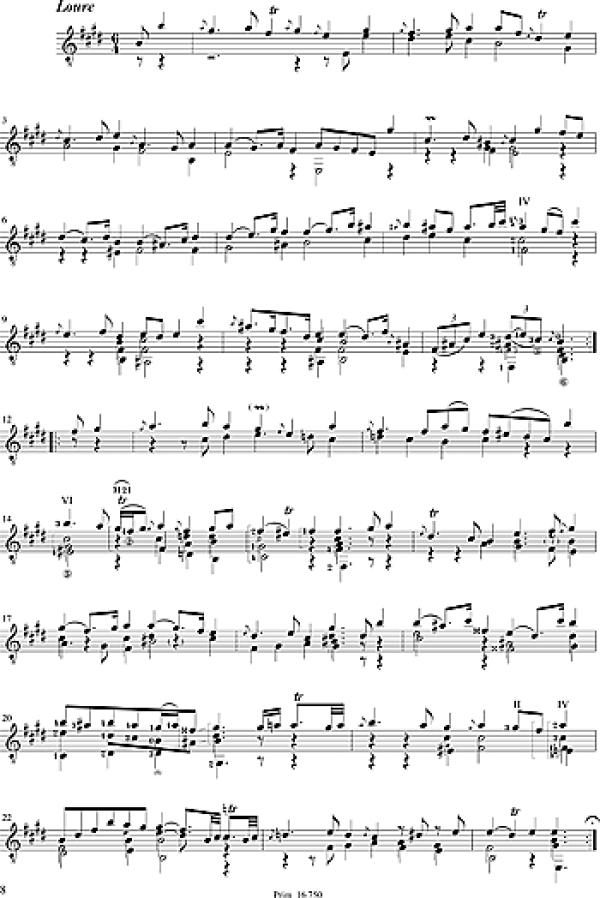 Bach, Johann Sebastian: Suite E-Major, BWV1006a, ed. Tilman Hoppstock, sheet music for guitar solo sample