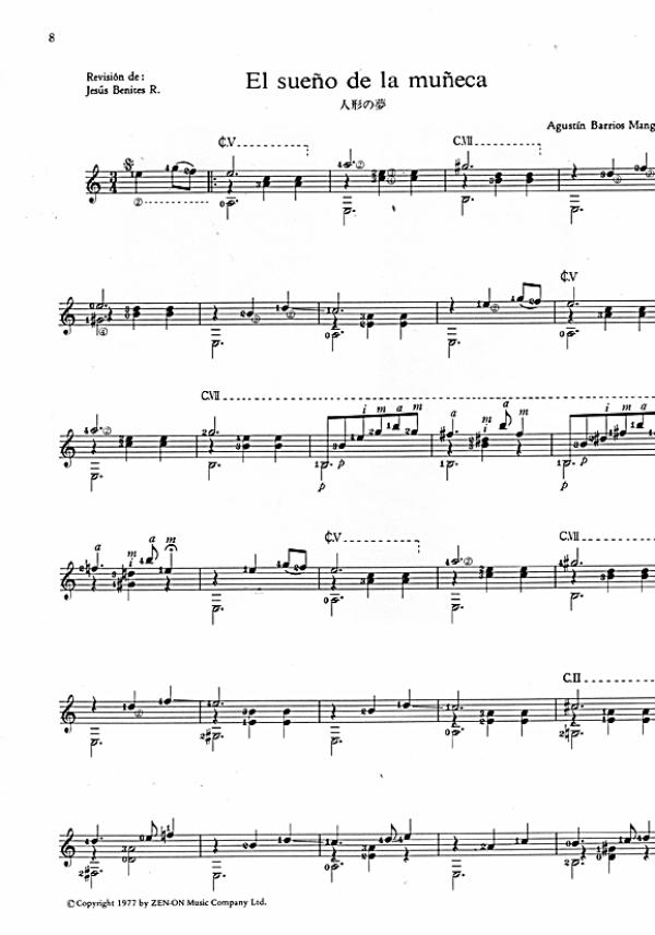 Barrios Mangore, Agustin: Music Album for Guitar Vol. 1, Guitar solo sheet music sample
