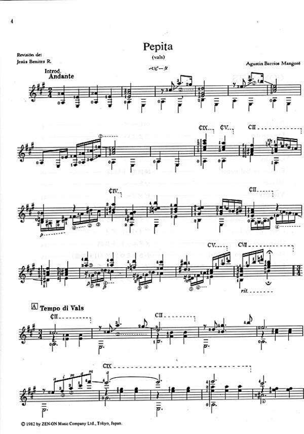 Barrios Mangore, Agustin: Music Album for Guitar Vol. 4, Gitarre solo Noten Beispiel