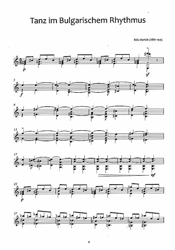 Bartok für Gitarre solo, Noten - aus Mikrokosmos Beispiel