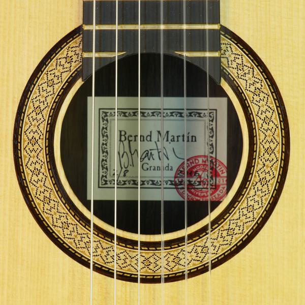 Bernd Martin 40 Aniversario, classical guitar spruce rosewood, scale length 65 cm, built in 2016, Luthier Guitar - anniversary model No. 2, rosette, label