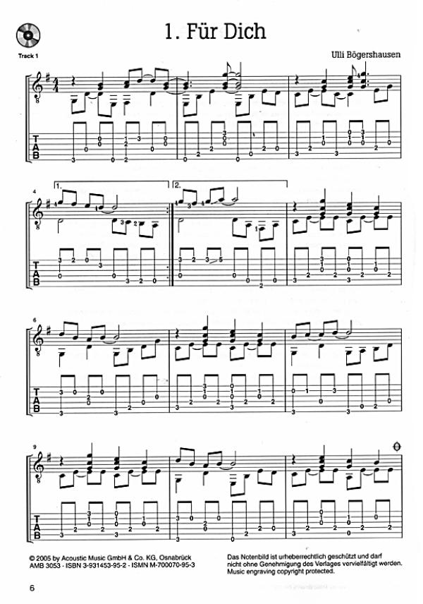 Bögershausen, Ulli: Easy Fingerstyle, Noten und Tabulatur Beispiel