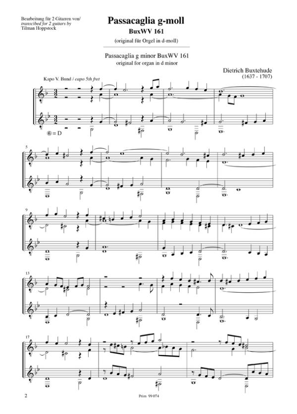 Buxtehude, Dietrich: Passacaglia BuxWV161 in g minor for 2 guitars, sheet music for guitar duo sample
