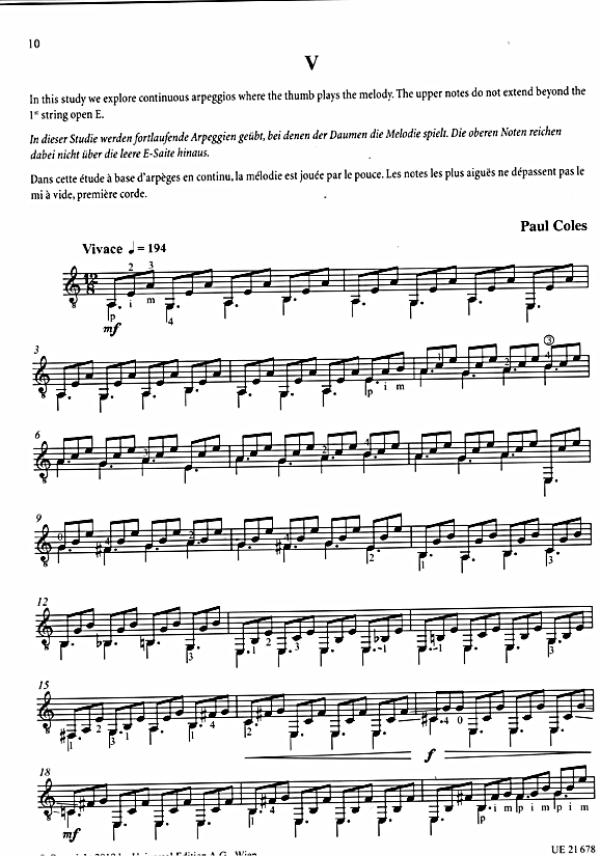 Coles, Paul: 10 More Melodic Studies for solo guitar, sheet music, sample