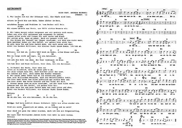 Das Ding Vol. 5, Songbook for Guitar sample lyrics and chords
